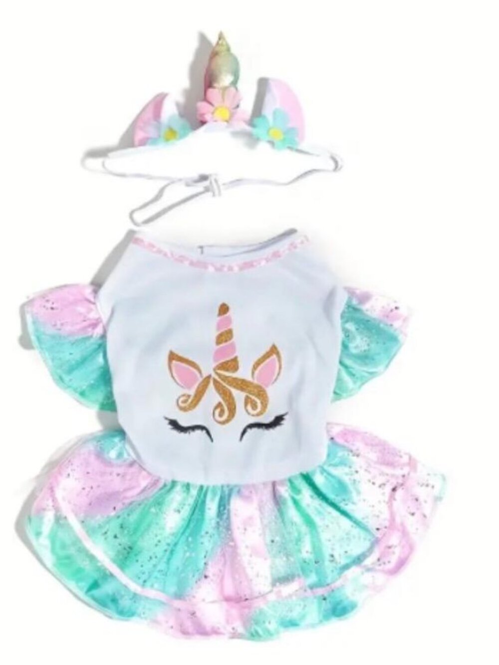 Dog Unicorn Colorful Dress & Headband for Dogs  - Size: Small - Bust: 34 inches
